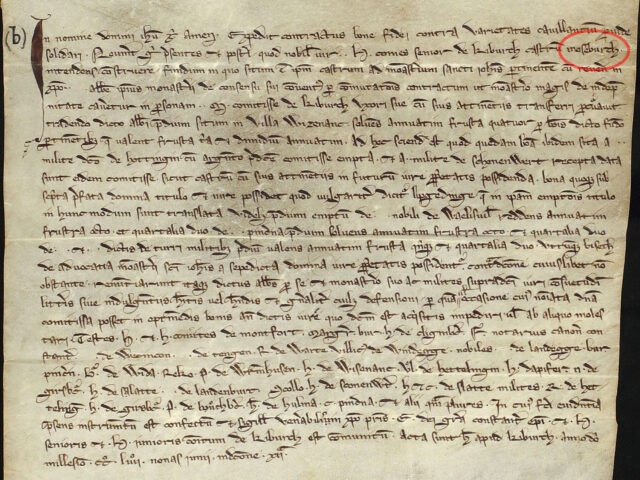 Bild einer Urkunde vom 6. Juni 1254 aus dem Staatsarchiv Turin mit Erwähung der 